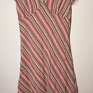 J. Jill Pink and Brown Striped Midi Dress